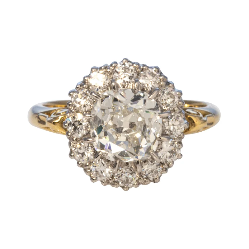 Victorian Style 2.38ctw Old Mine Diamond Cluster Engagement Ring