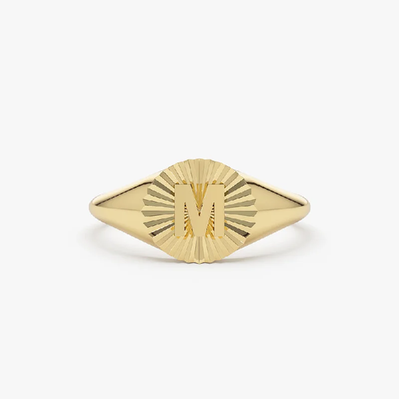 14k Sunburst Initial Signet Ring