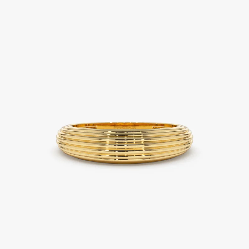 14k Unique Multi Lined 5MM Dome Gold Ring