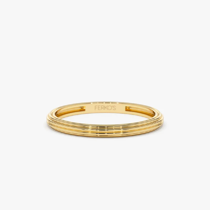 14k Unique Multi Lined 2MM Gold Ring