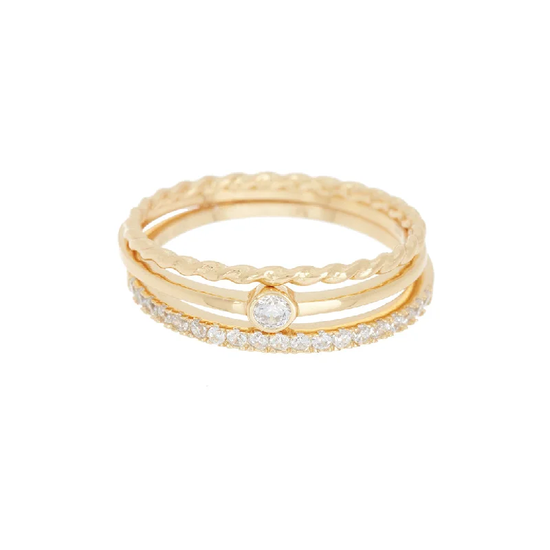 14k Gold Plated Three Band Ring Set