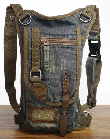 Blue Denim Canvas Mens Biker Waist Bag DropLeg Bag Belt Pouch Small Messenger Bag For Men Fashion Bags With Huge Discounts