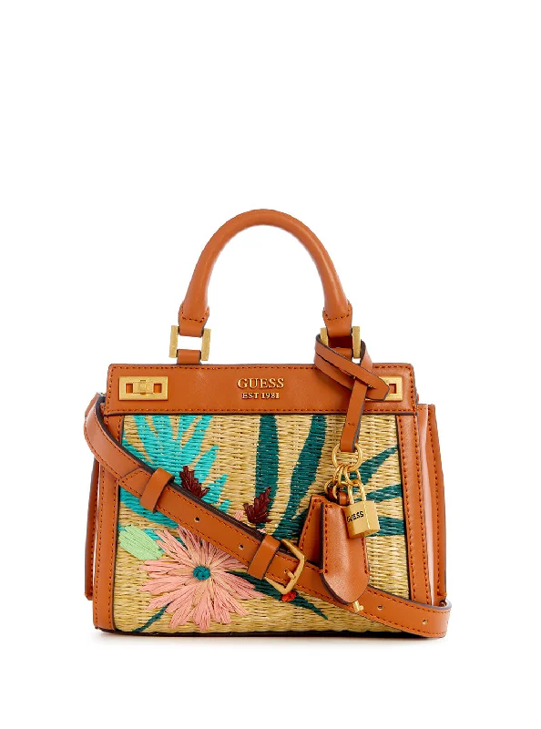 Cognac Floral Katey Mini Satchel Bag Chic Crossbody Bags, Limited Offers