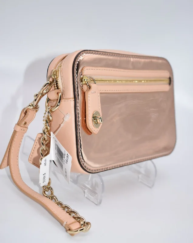 Coach Poppy Mirror Metallic Flight Wristlet in Rose Gold Trendy Handbags, Limited-Time Sale