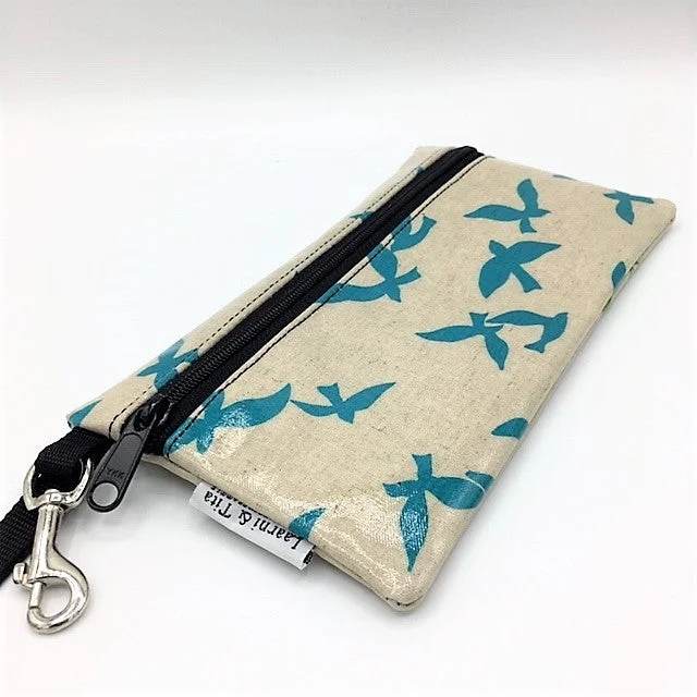 Large Wristlet in School of Blue Birds Designer Bags, Low Prices