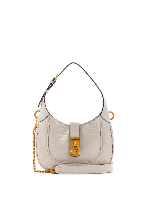 Cream Croco Maimie Mini Hobo Bag Sleek And Stylish Handbags At Lower Prices