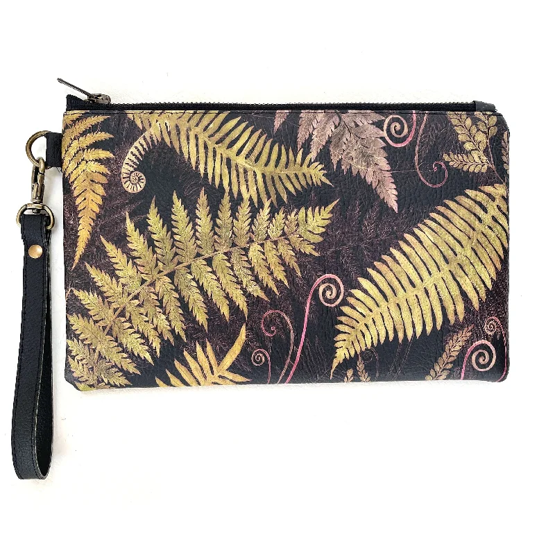 Ferns & Fiddleheads Vegan Leather Wristlet, Clutch,Ladies handbag, Botanical handbag,hand painted handbag, Floral bag,botanical,madeinUSA The Best Handbag Offers Are Here