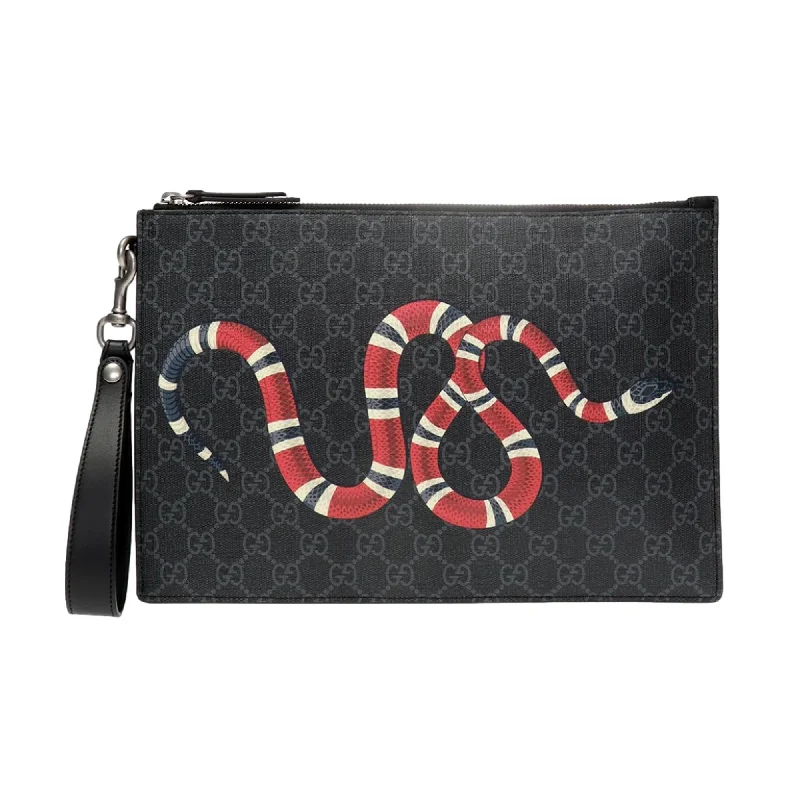 Gucci Bestiary Kingsnake Black GG Supreme Canvas Wristlet Clutch Premium Handbags With A Touch Of Elegance