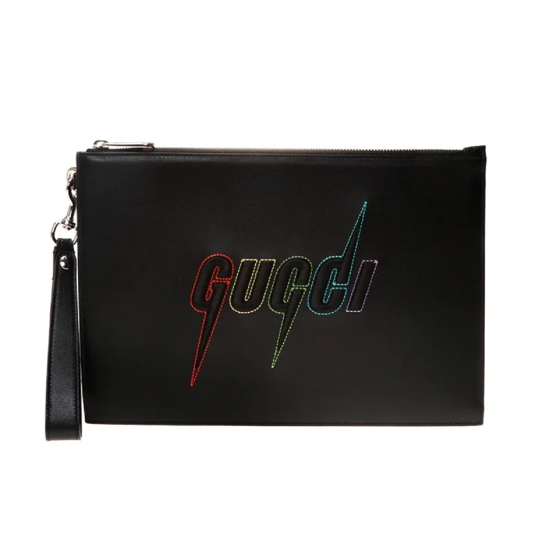 Gucci Blade Embroidered Black Leather Pouch Wristlet Bag Upgrade Your Look With Our Exclusive Bag Deals