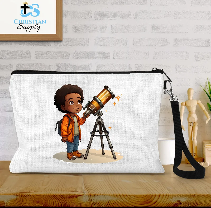 Kids Christian Boy with Telescope Science Wristlet Timeless Handbags Now At Special Discounts