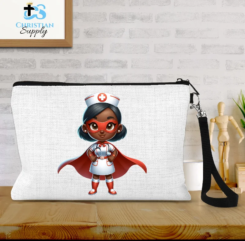 Kids Nurse Medical Christian Superhero Girl White Red Outfit Wristlet Designer Bags, Low Prices