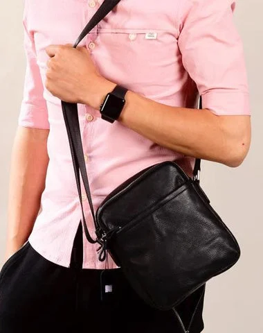 Black Leather Mens Tablet Messenger Bag Small Side Bag Black Shoulder Bag For Men Affordable Luxury With Top-Quality Handbags Black Leather Mens Tablet Messenger Bag Small Side Bag Black Shoulder Bag For Men Affordable Luxury With Top-Quality Handbags