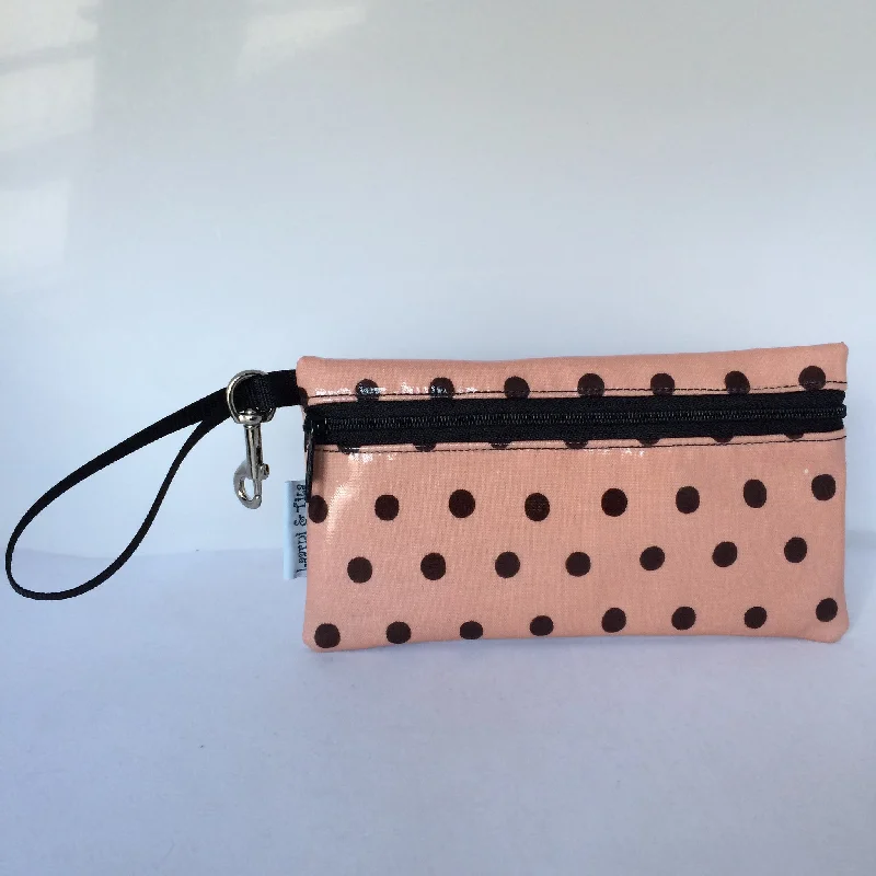 Large Wristlet in Polka Dots peach Statement Bags, Shop Today