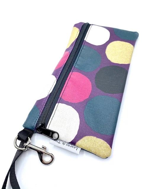 Large Wristlet in Purple Gold Dots The Perfect Bag Sale For A Seasonal Refresh