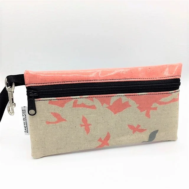 Large Wristlet in School of Pink Birds Best Deals On Premium And Casual Bags – Act Fast