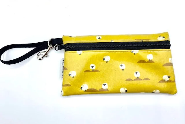 Large Wristlet in Sheep Print Yellow Timeless Handbags, Flash Sale