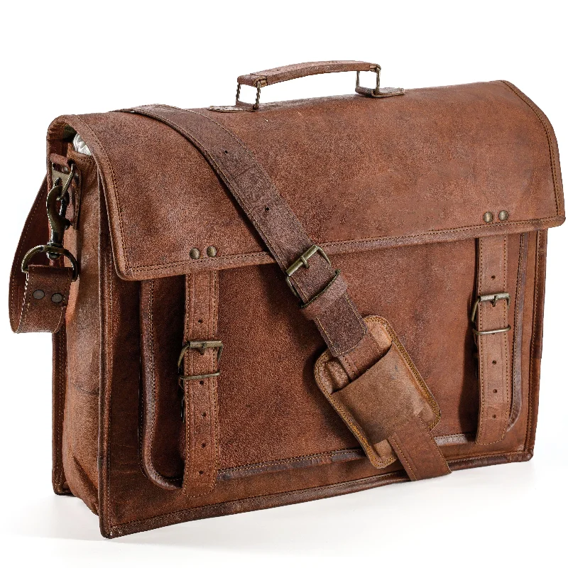 Leather 18 Inch Vintage Handmade Leather Messenger Bag for Laptop Briefcase Satchel Bag Timeless Handbags, Flash Sale