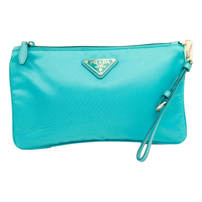 Prada Tessuto Turquoise Nylon Cosmetic Case Wristlet Clutch Bag Grab Your Favorite Handbags At Discounted Prices