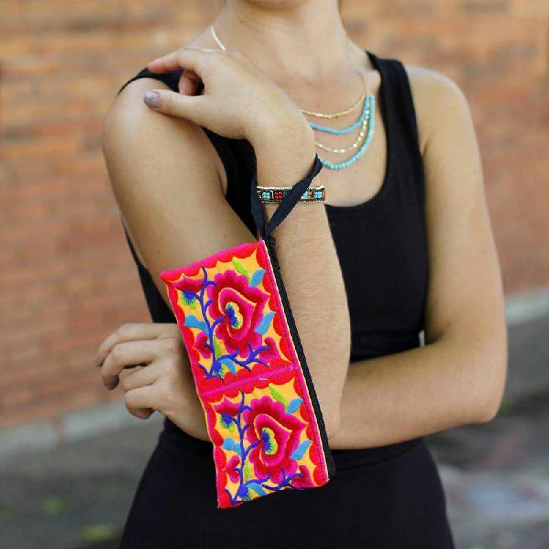 Hmong Embroidered Rectangle Small Wristlet Assorted - Thailand Luxury Bags, Budget Prices