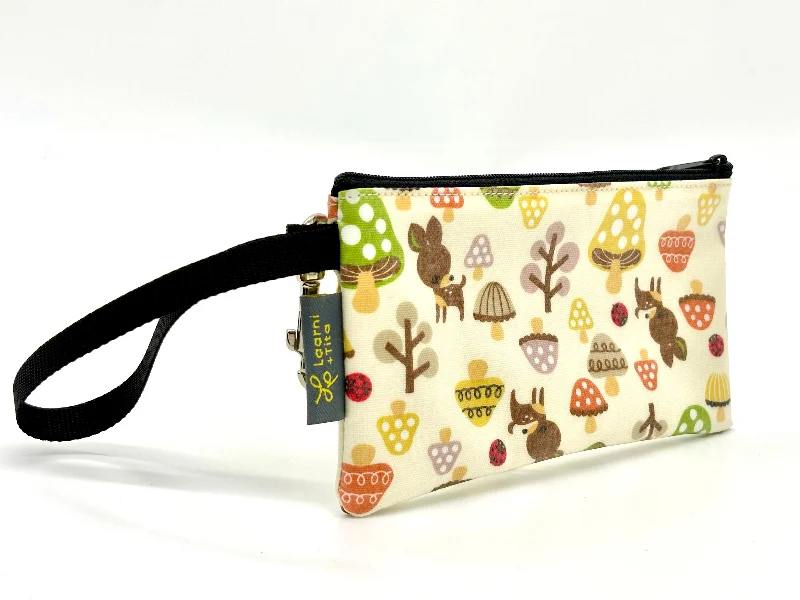 Small Wristlet in Green Mushrooms Seasonal Sale On Trendy Handbags