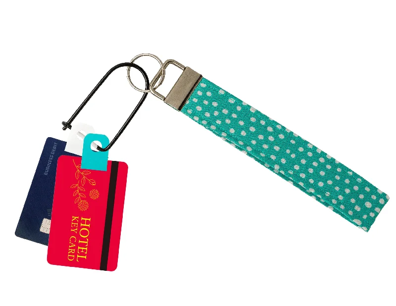 Spotted Aqua Fabric Keychain, Key Fob (Carabiner & Tabber Grabbers Not Included) Grab Your Favorite Handbags For Less Spotted Aqua Fabric Keychain, Key Fob (Carabiner & Tabber Grabbers Not Included) Grab Your Favorite Handbags For Less