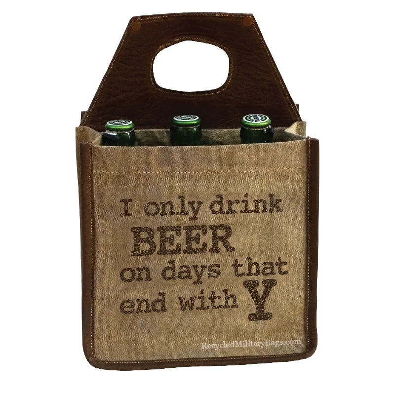 I Only Drink Beer on Days that End in Y Sustainable Canvas Beer Tote Great Gift Idea! Limited-Time Handbag Sale