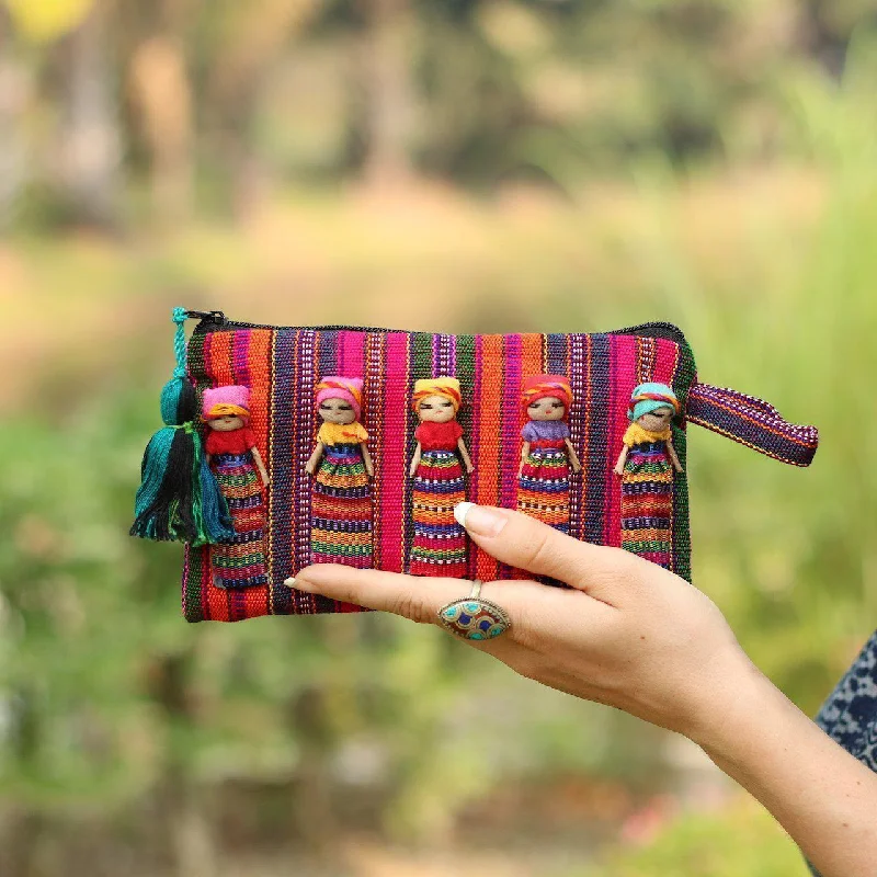 Woven Worry Doll Multicolor Pouch - Guatemala Designer-Inspired Bags, Best Prices