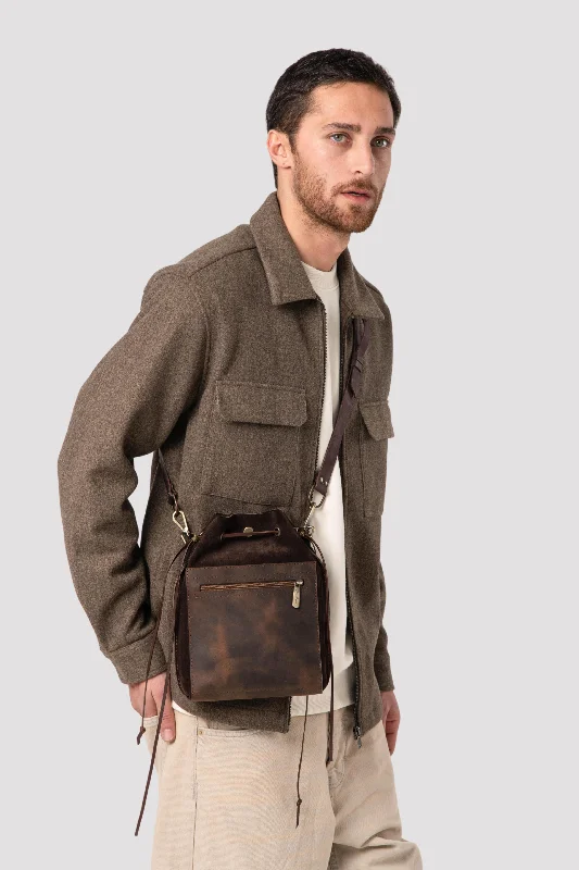 Men's Leather Bag - Men's Belt Bag - Dark Brown Trendy Backpacks, Huge Markdowns