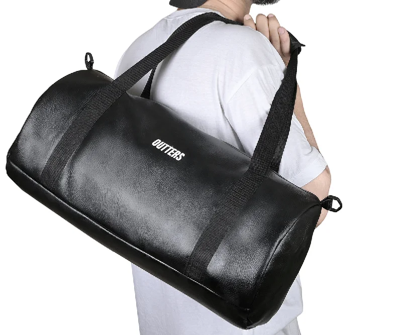 Black PU Leather Travel Duffle Gym bag Designer-Inspired Bags At Reduced Prices