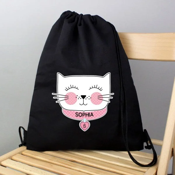 Personalised Cute Cat Black Swim & Kit Bag Elevate Your Style With Our Handbag Sale