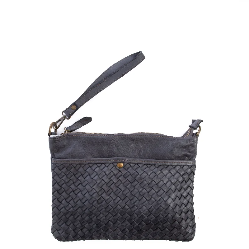 Grey Real Italian Woven Leather Clutch Cross Body Bag Stylish Totes With Special Discounts