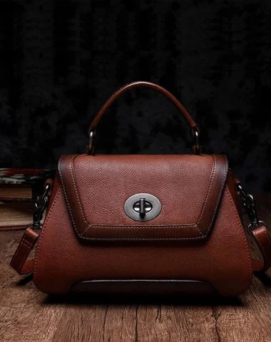 Flash Sales Brown Geometric Vintage Womens Handbag Leather Black Shoulder Handbag Purse Elegant Purses, Shop & Save