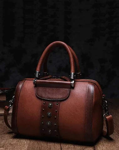Scratch-Resistant And Luxury Sale Bags Brown Vintage Womens Leather Boston Handbag Purse Black Side Bag Boston Purse for Ladies Sleek And Stylish Handbags At Lower Prices