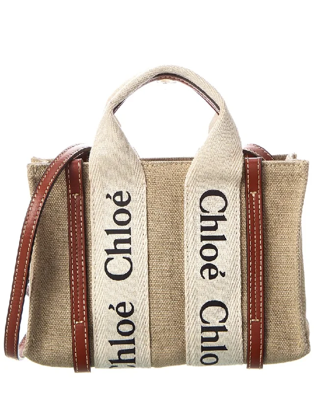 Limited Stock, Big Sale Chloe Woody Mini Canvas & Leather Tote Luxury Totes, Affordable Prices