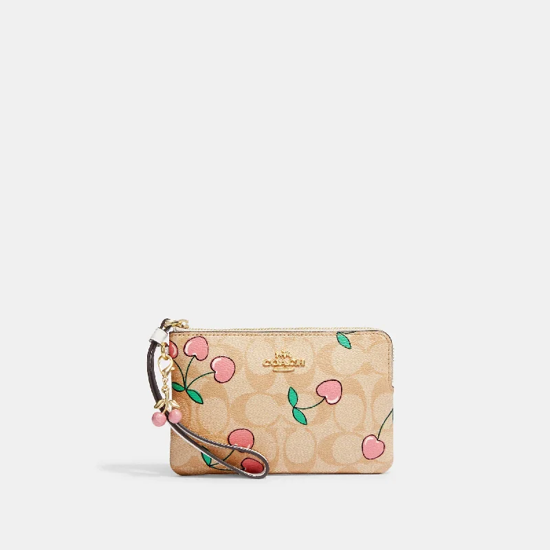 Luxury Bags For Working Professionals Coach Outlet Corner Zip Wristlet In Signature Canvas With Heart Cherry Print Handbag Deals You'll Love