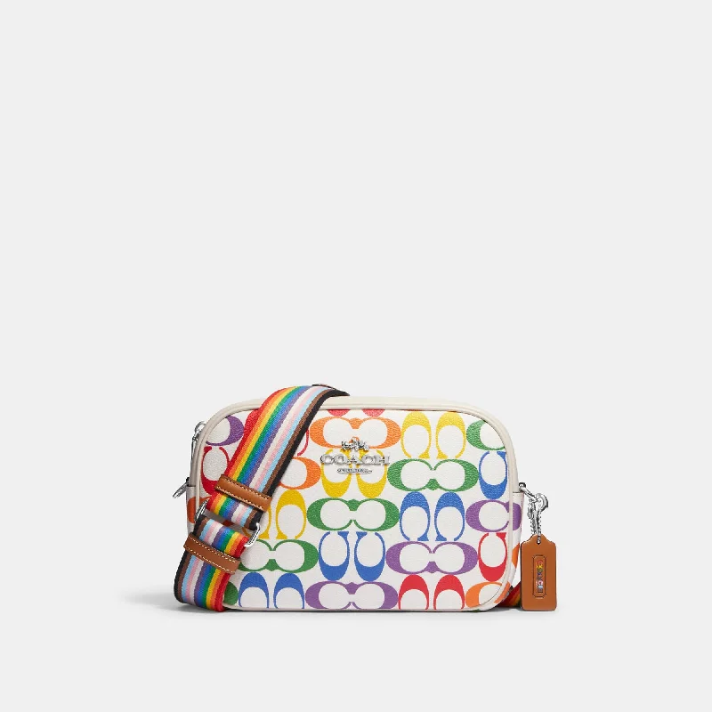 Fashionista Sale Coach Outlet Jamie Camera Bag In Rainbow Signature Canvas Timeless Handbags At Reduced Prices