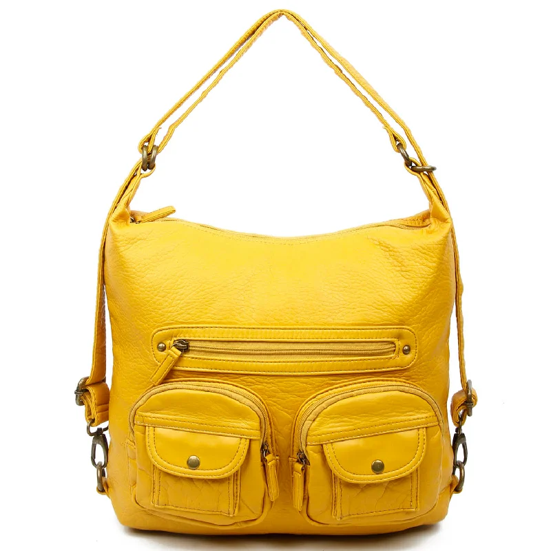 Trendy And Discounted Designer Handbags Convertible Crossbody Backpack - Mustard Best Deals On Premium And Casual Bags – Act Fast