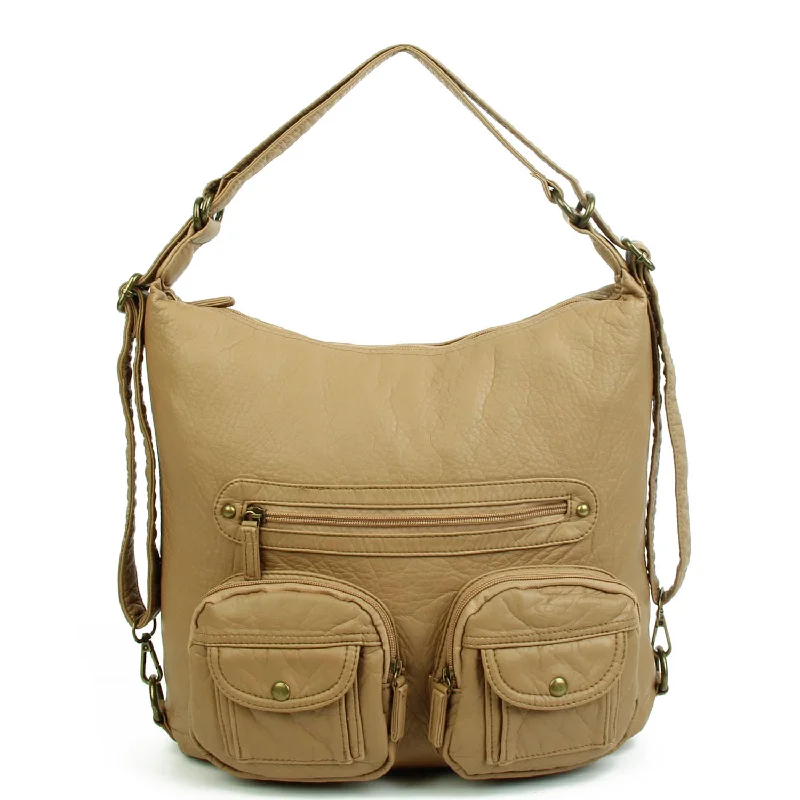 Statement Fashion Offers Convertible Crossbody Backpack - Sand Chic Shoulder Bags At Promotional Rates