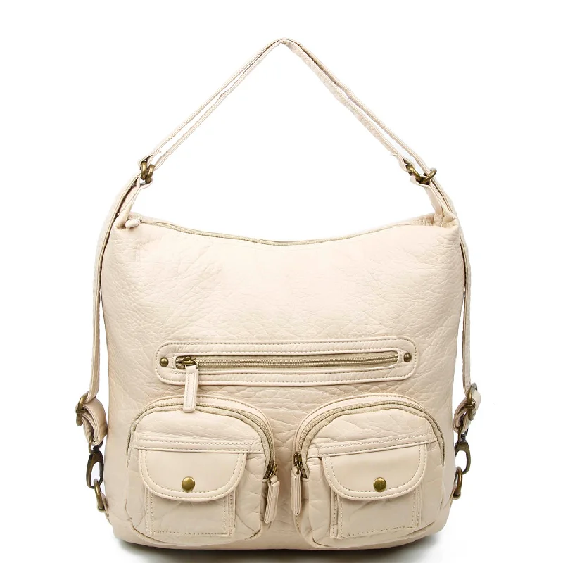 Vintage-Modern Style Offers Convertible Crossbody Backpack - Taupe Exclusive Discounts On Stylish Handbags