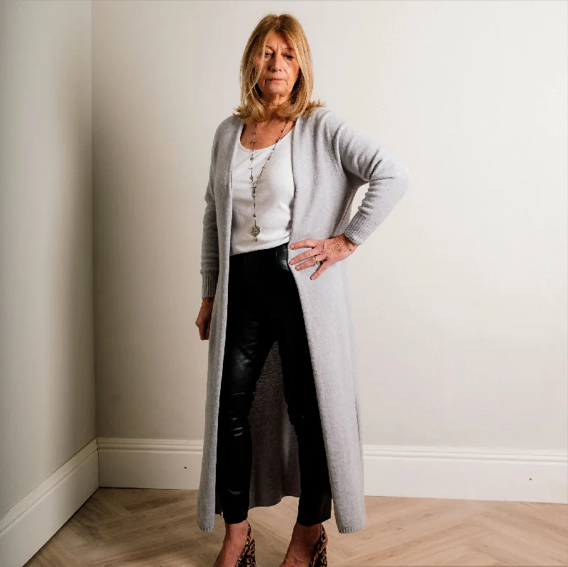 Step Ahead, Lead The Trend Light Grey Supersoft Midaxi Length Fine Knit Easy Wear Cardigan Stylish Totes, Exclusive Savings