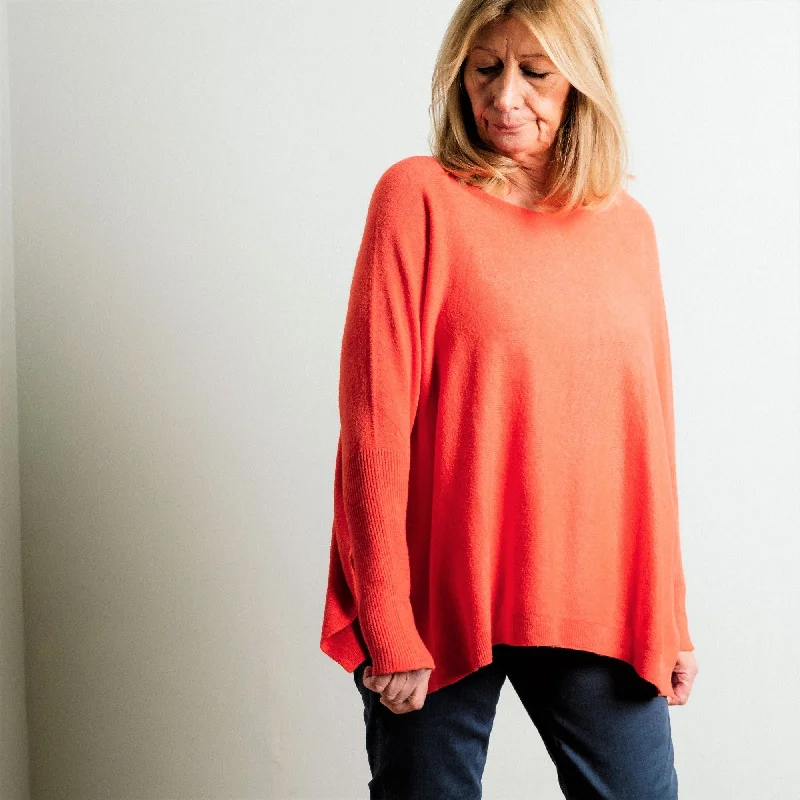 Get The Latest Trends Orange Supersoft Tapered Batwing Sleeve Fine Knit Round Neck Easy Wear Jumper Chic Bags, Shop Now & Save