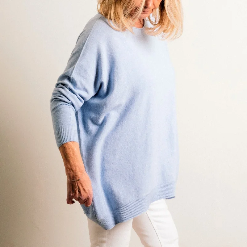 Luxury Bags On Sale Pale Blue Supersoft Loose Fit Fine Knit Oversize Round Neck Easy Wear Jumper Premium Handbags At Exclusive Prices
