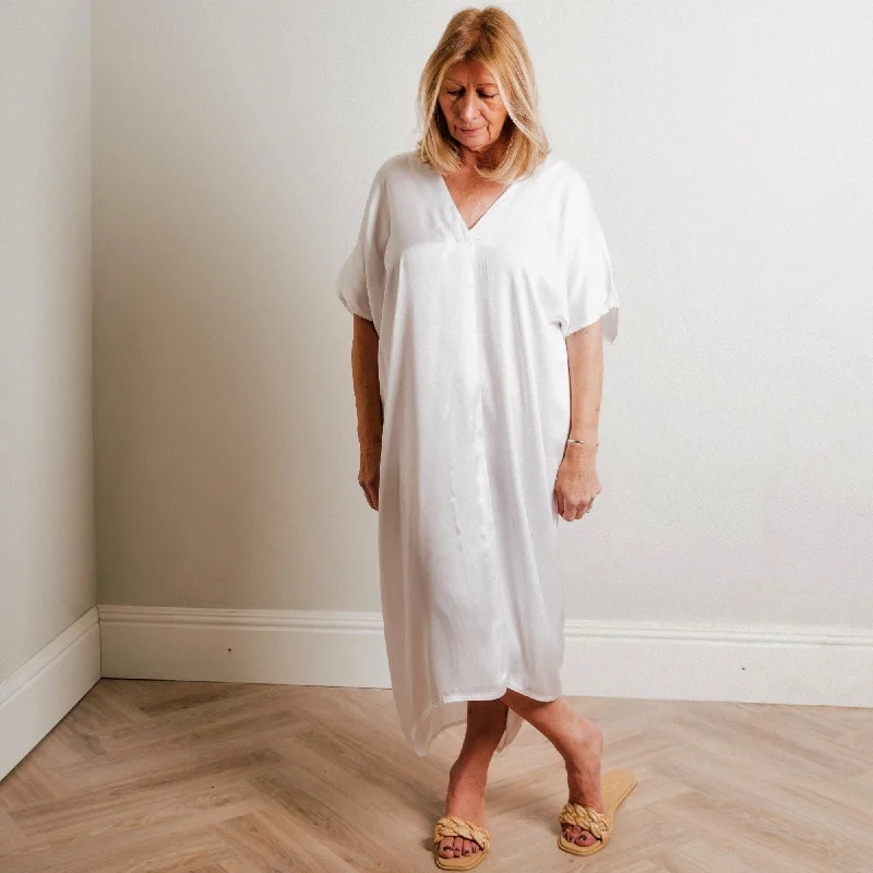 Flash Sale Ivory Silky Soft Mid Length Kaftan Day and Beach Dress. Big Savings On Totes, Crossbody Bags, And More