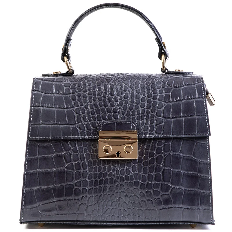 Glamorous Bags For Evening Events And Parties Grey Real Italian Leather Croc Satchel Tote Bag Stylish Bags At Unbeatable Prices
