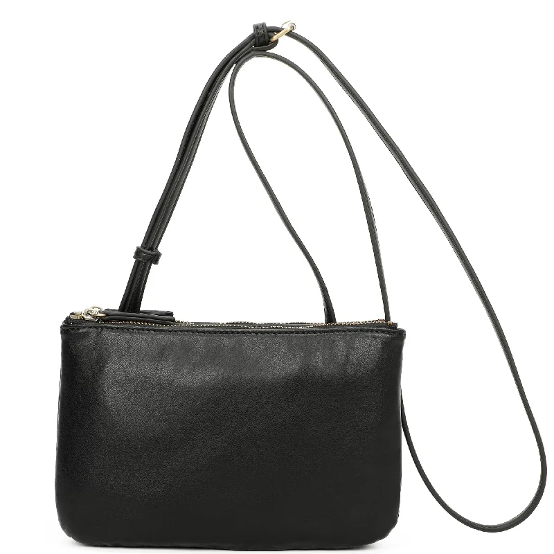 Stylish Bag For Women Eden Biodegradable Vegan Leather Double Zip Crossbody Bag - Black Designer-Inspired Bags At Reduced Prices