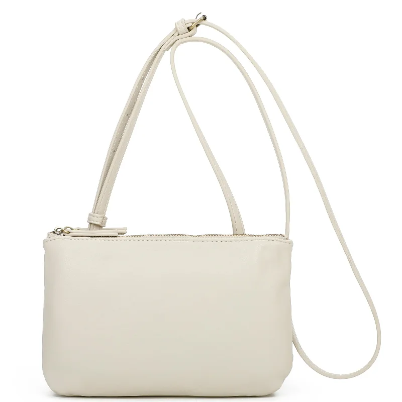 Stylish Yet Affordable Bags Eden Biodegradable Vegan Leather Double Zip Crossbody Bag - Cream High-End Handbags At Affordable Prices