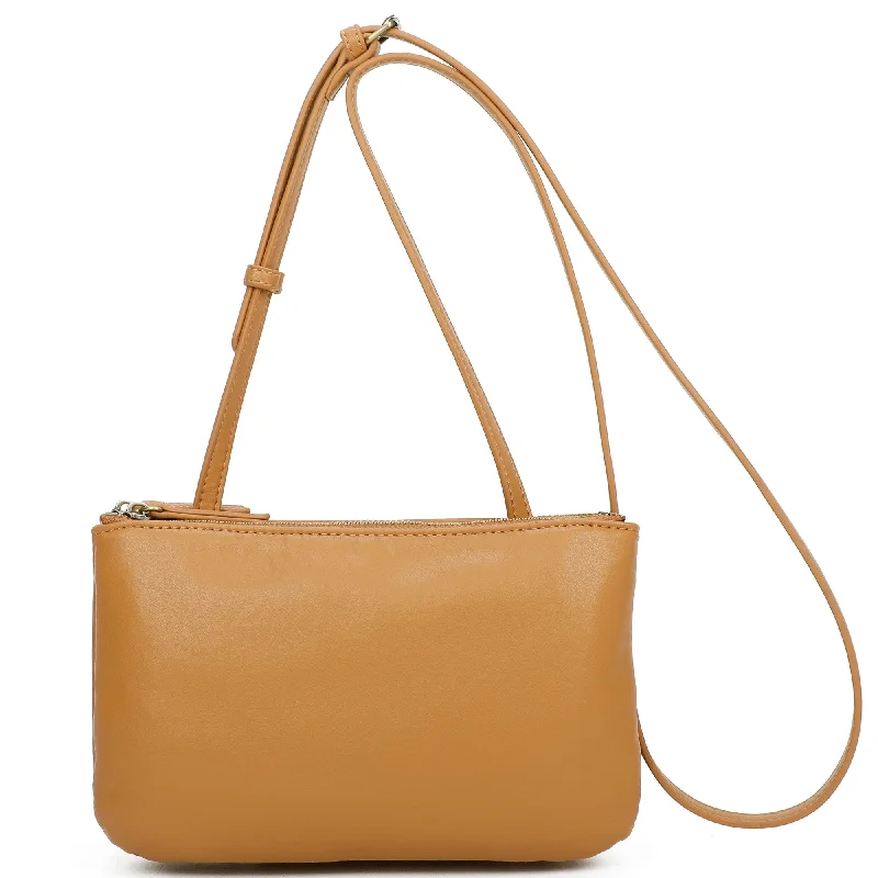 Professional Bags With Office Discounts Eden Biodegradable Vegan Leather Double Zip Crossbody Bag - Tan Iconic Fashion Bags At Unbeatable Savings