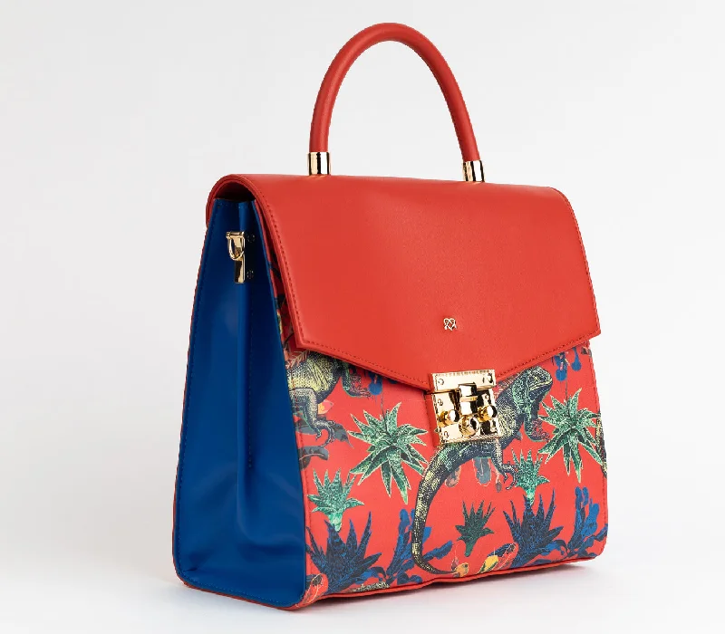 Special Offer SIMONE - Red Print Vegan Leather Handbag Trendy Backpacks, Huge Markdowns