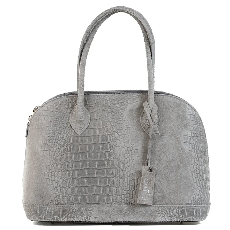 Best-Sellers Mid Grey Real Suede Large Bowling Bag Seasonal Sale On Trendy Handbags