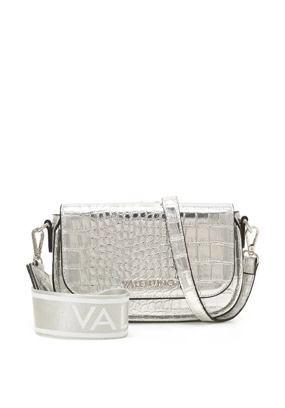 Chic & Cozy Collection Valentino Miramar Croc Crossbody Bag, Metallic Silver Classic Totes, Exclusive Deals